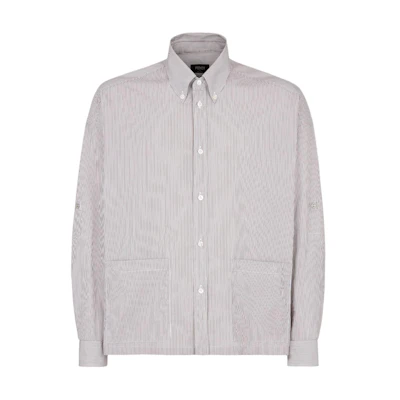 FENDI Striped Long Sleeve Button-Up Shirt Brown FS1242AR5VF06WU