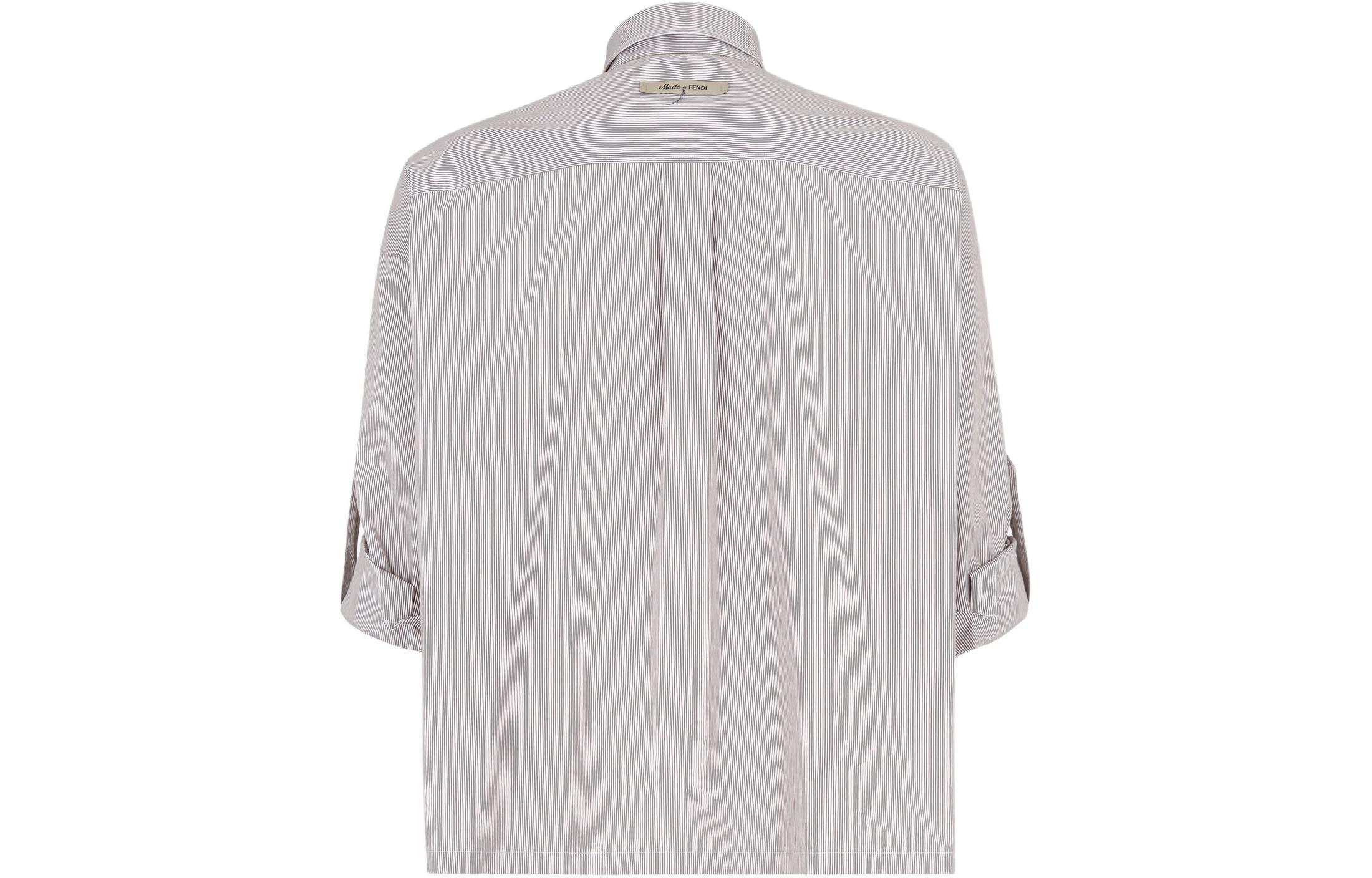 Shop 芬迪 条纹长袖钮扣衬衫 棕色 FS1242AR5VF06WU