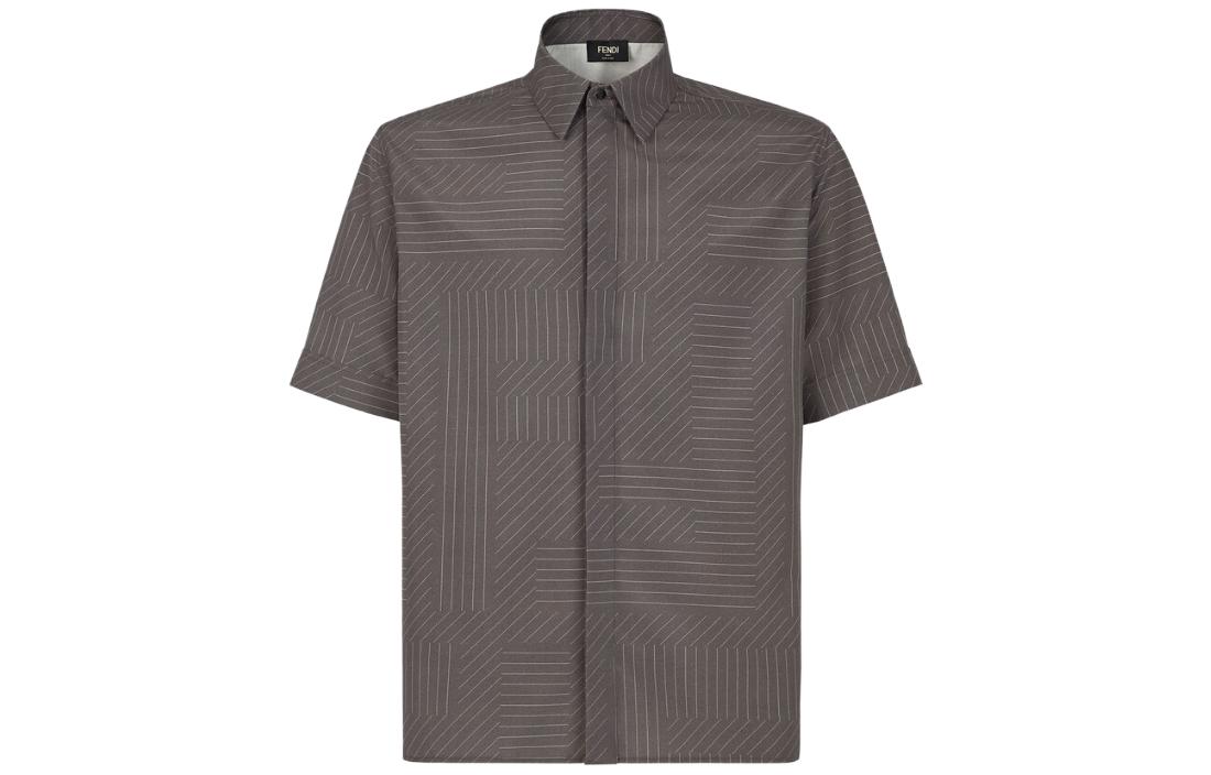FENDI  Striped Short-Sleeve Button-Up Shirt Grey FS0795APQAF1LUY