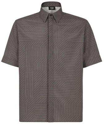 FENDI Striped Short-Sleeve Button-Up Shirt Grey FS0795APQAF1LUY Order FENDI Striped Short-Sleeve Button-Up Shirt Grey FS0795APQAF1LUY