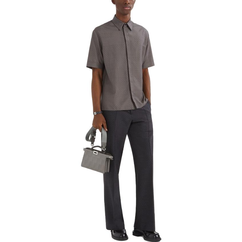 Shop FENDI 条纹短袖衬衫灰色 FS0795APQAF1LUY