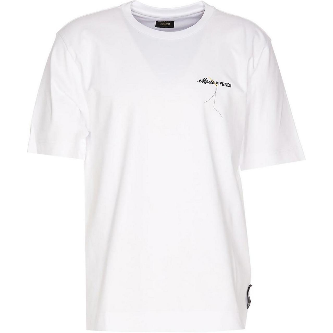 Buy FENDI  White Crewneck Loose Fit Short Sleeve T-Shirt. FY0936AR6WF0QA0