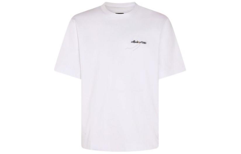 Order FENDI  White Crewneck Loose Fit Short Sleeve T-Shirt. FY0936AR6WF0QA0
