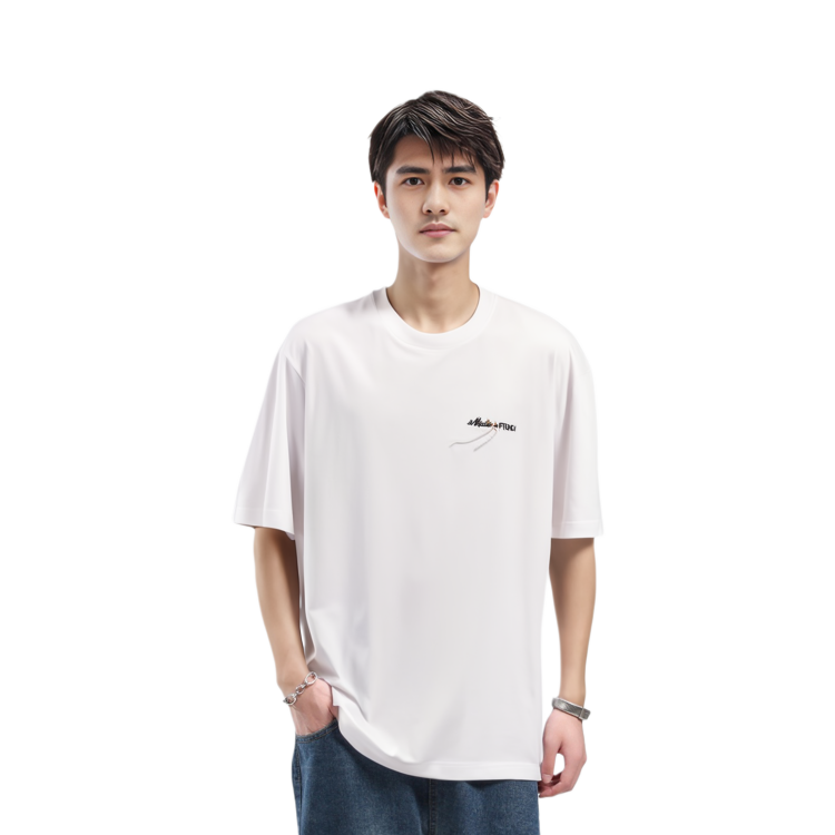 Shop FENDI  White Crewneck Loose Fit Short Sleeve T-Shirt. FY0936AR6WF0QA0