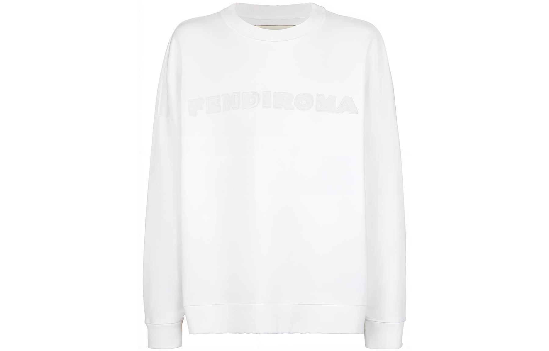 FENDI  White Crewneck Sweatshirt with Solid Color Logo Embroidery. FY1227AOFDF0QA0