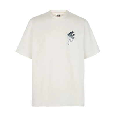 FENDI White Letter Print Round Neck Short Sleeve T-Shirt. FY1217APMCF1J7C
