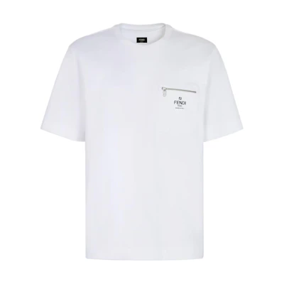 FENDI White Logo Print Relaxed Fit Crewneck T-Shirt SS24 FY0936ARYRF0QA0