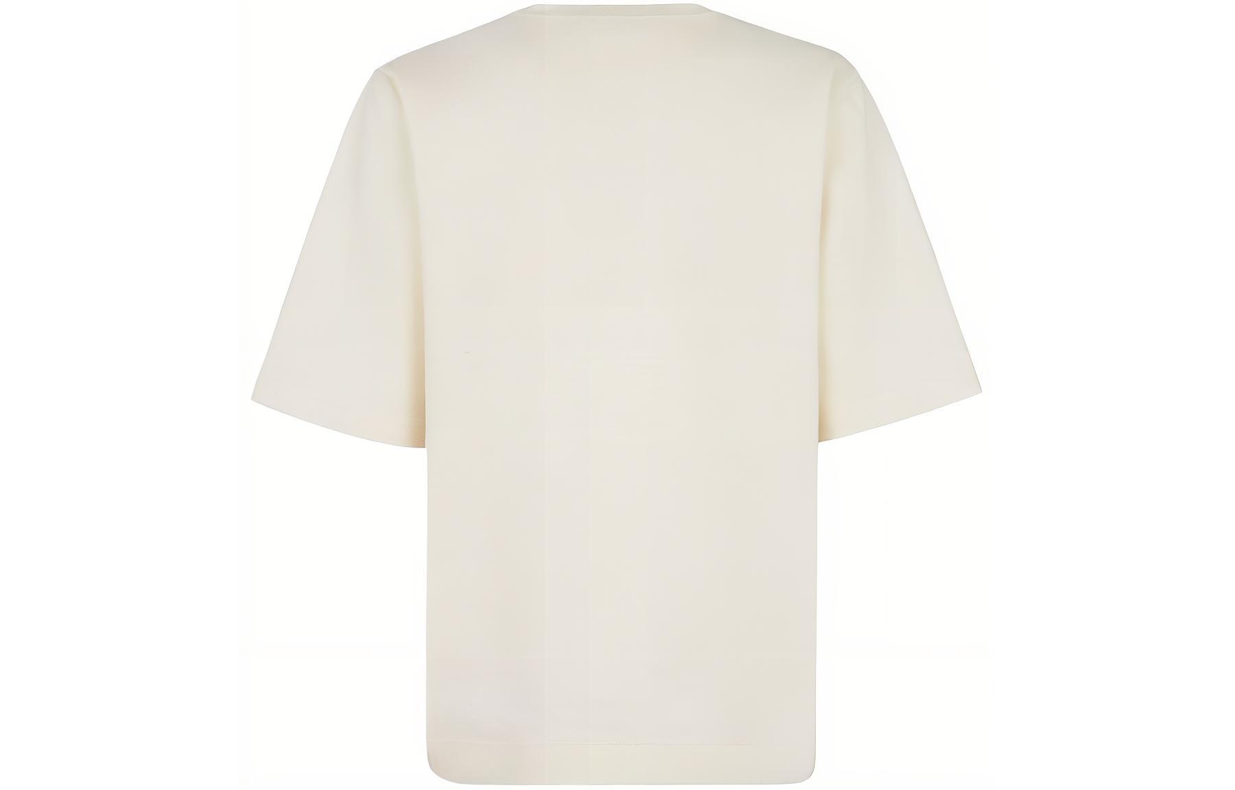 Lookbook FENDI  White Loose Fit Crewneck T-Shirt with Embroidered Lettering. FY1291AR6QF1MTG