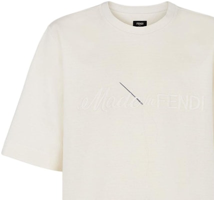 FENDI White Loose Fit Crewneck T-Shirt with Embroidered Lettering. FY1291AR6QF1MTG Details for FENDI White Loose Fit Crewneck T-Shirt with Embroidered Lettering. FY1291AR6QF1MTG