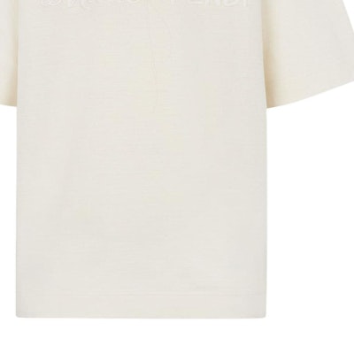 FENDI White Loose Fit Crewneck T-Shirt with Embroidered Lettering. FY1291AR6QF1MTG Sizing FENDI White Loose Fit Crewneck T-Shirt with Embroidered Lettering. FY1291AR6QF1MTG