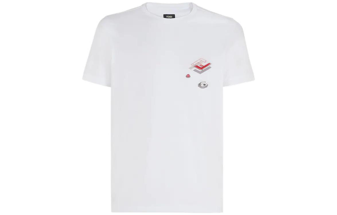 FENDI  White Solid Color Logo Short Sleeve T-Shirt FY0894AL38F068N