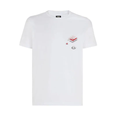 FENDI White Solid Color Logo Short Sleeve T-Shirt FY0894AL38F068N