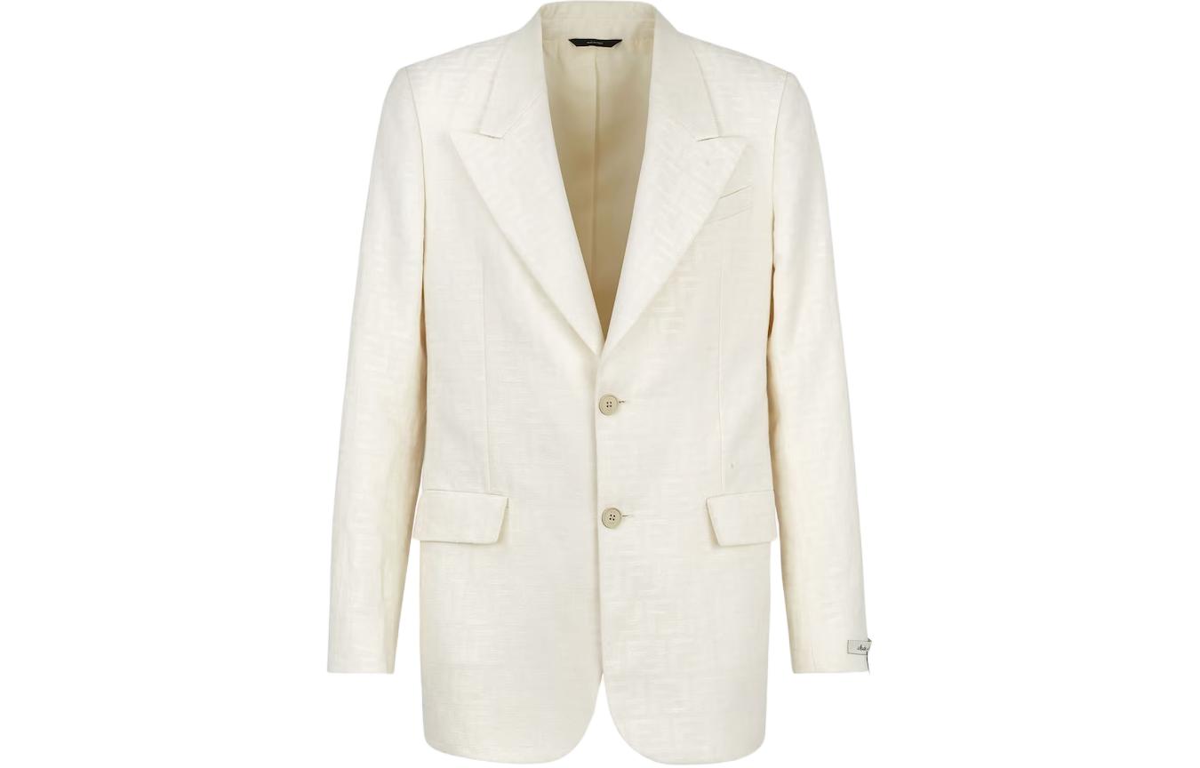 FENDI  White Solid Single-Breasted Long-Sleeve Blazer Jacket FJ0768AR94F1MTI