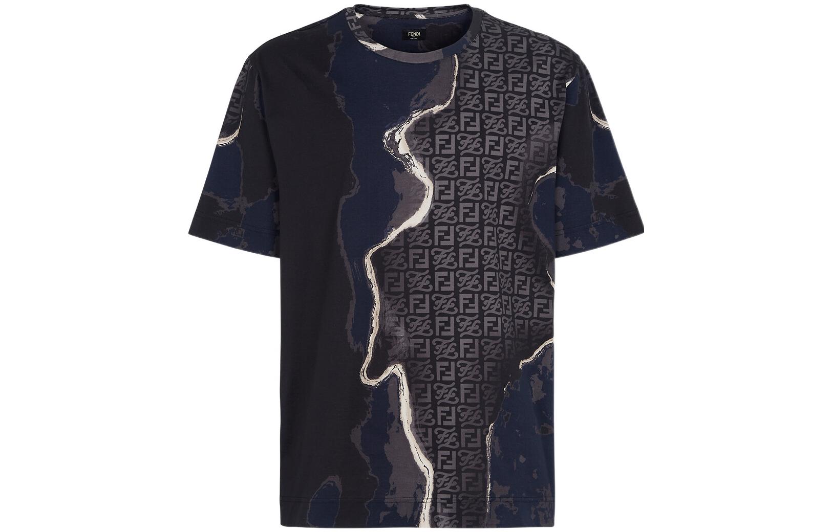 FENDI Abstract Print Crewneck Short Sleeve Oversized T-shirt Black Men SS22 FY0936AIFZF1AJR