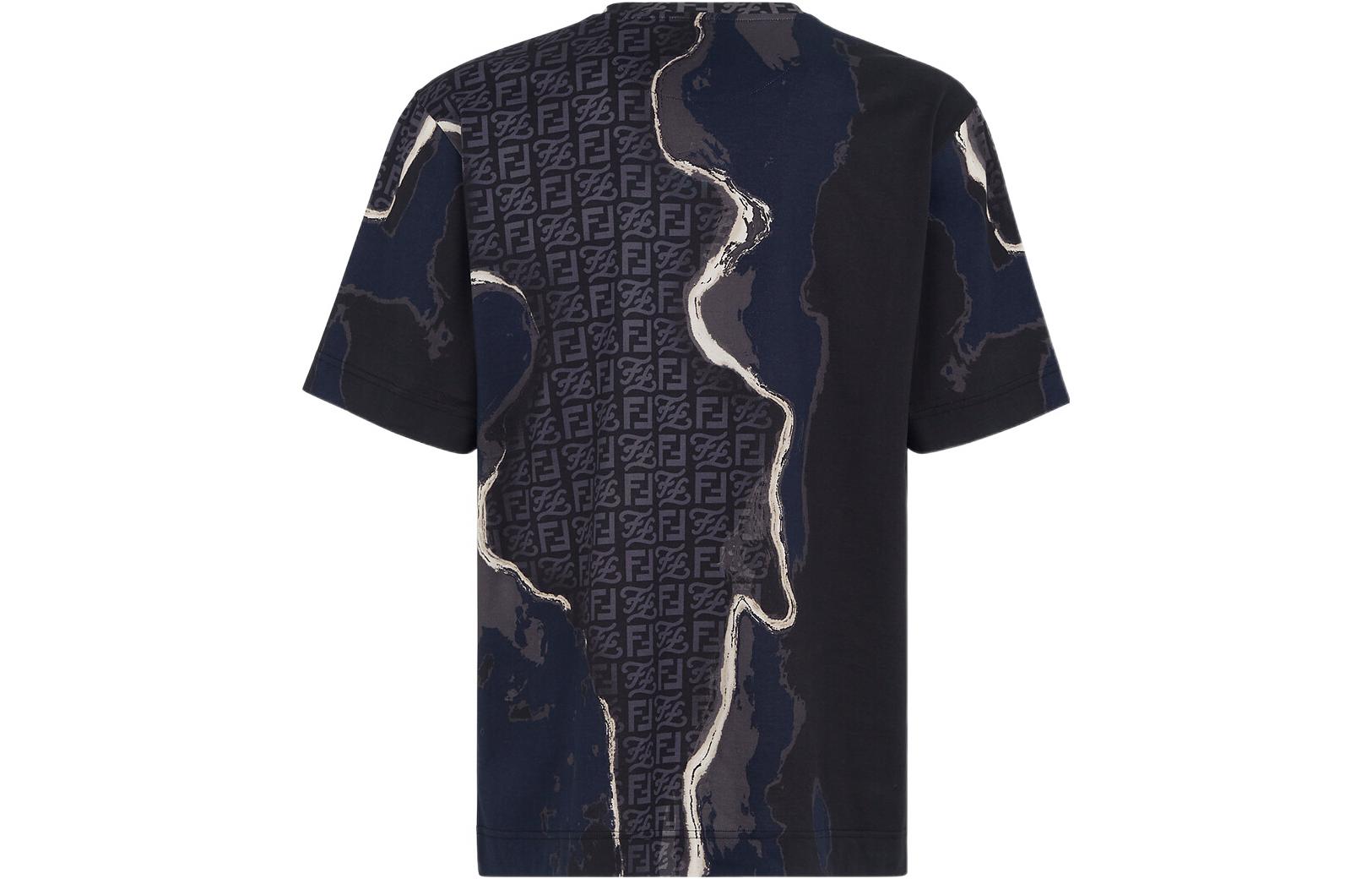 Lookbook FENDI Abstract Print Crewneck Short Sleeve Oversized T-shirt Black Men SS22 FY0936AIFZF1AJR