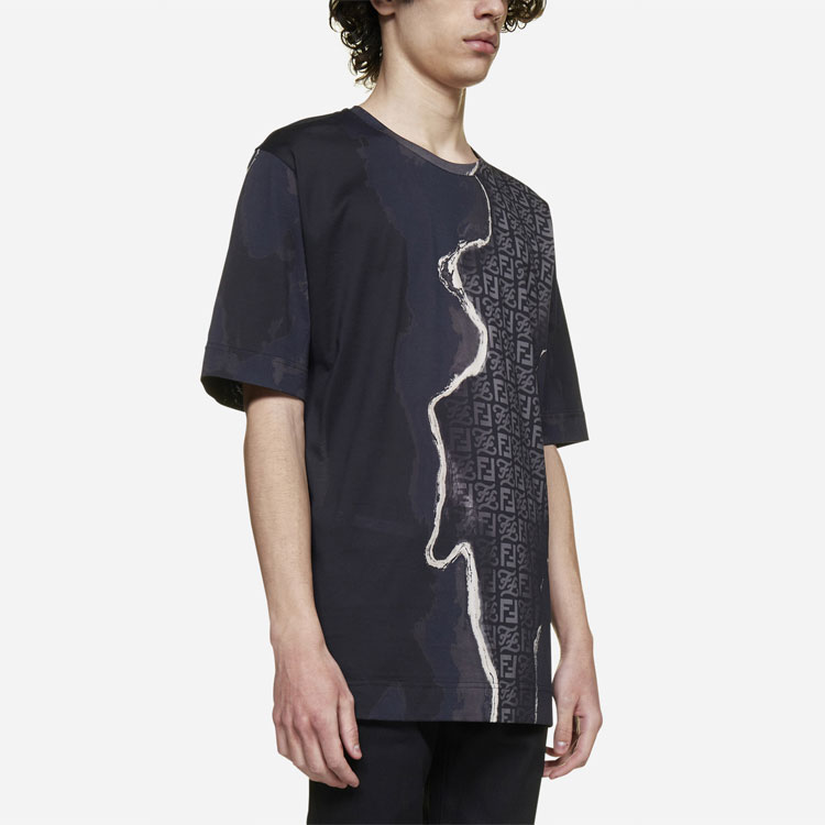 Purchase FENDI Abstract Print Crewneck Short Sleeve Oversized T-shirt Black Men SS22 FY0936AIFZF1AJR