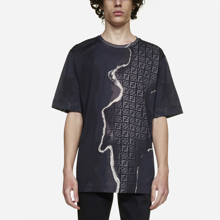 Details for FENDI Abstract Print Crewneck Short Sleeve Oversized T-shirt Black Men SS22 FY0936AIFZF1AJR