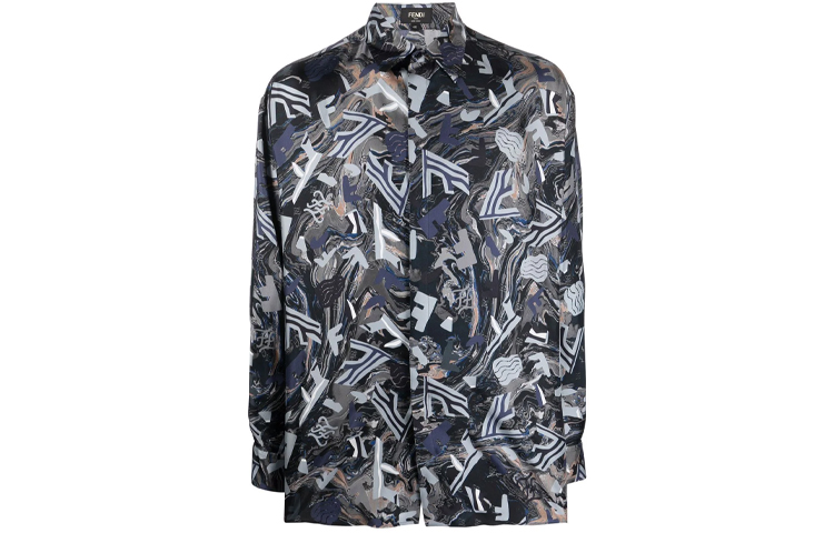 FENDI Abstract Print Long Sleeve Shirt Men’s Gray FS0876AITAF0DUC