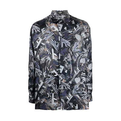 FENDI Abstract Print Long Sleeve Shirt Men’s Gray FS0876AITAF0DUC