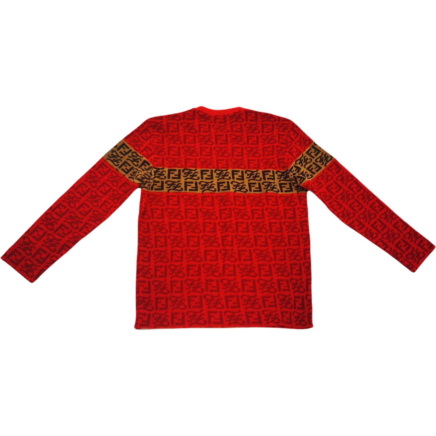 Fendi All-Over Logo Print Red Long Sleeve Sweatshirt Unisex FY1137AILKF0XLP