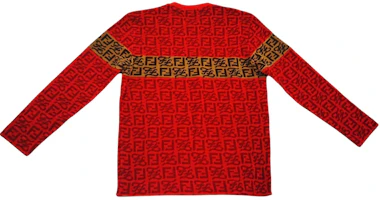 Fendi All-Over Logo Print Red Long Sleeve Sweatshirt Unisex FY1137AILKF0XLP Fendi All-Over Logo Print Red Long Sleeve Sweatshirt Unisex FY1137AILKF0XLP
