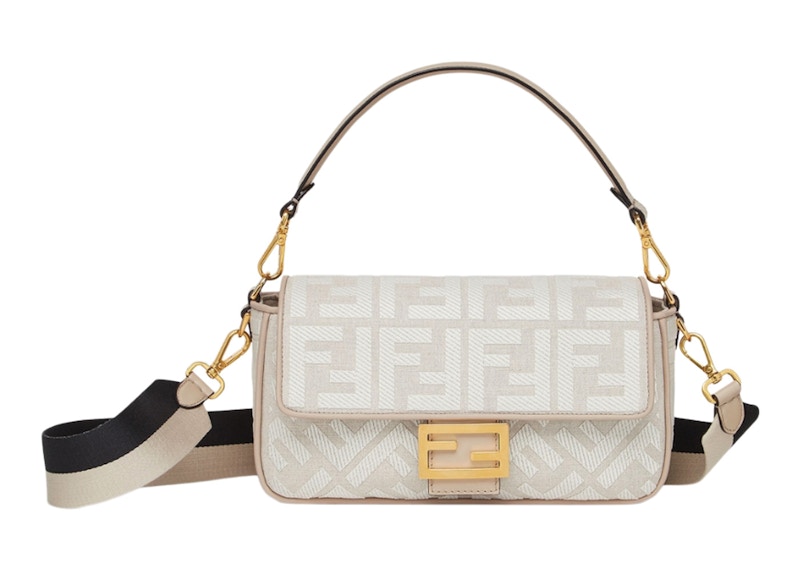 Fendi Baguette Midi Embroidered FF Motif White/Gray