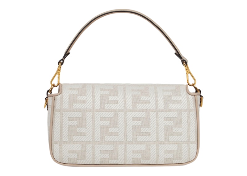Order フェンディ バゲット ミディ 刺繍入りFFモチーフ ホワイト/グレー