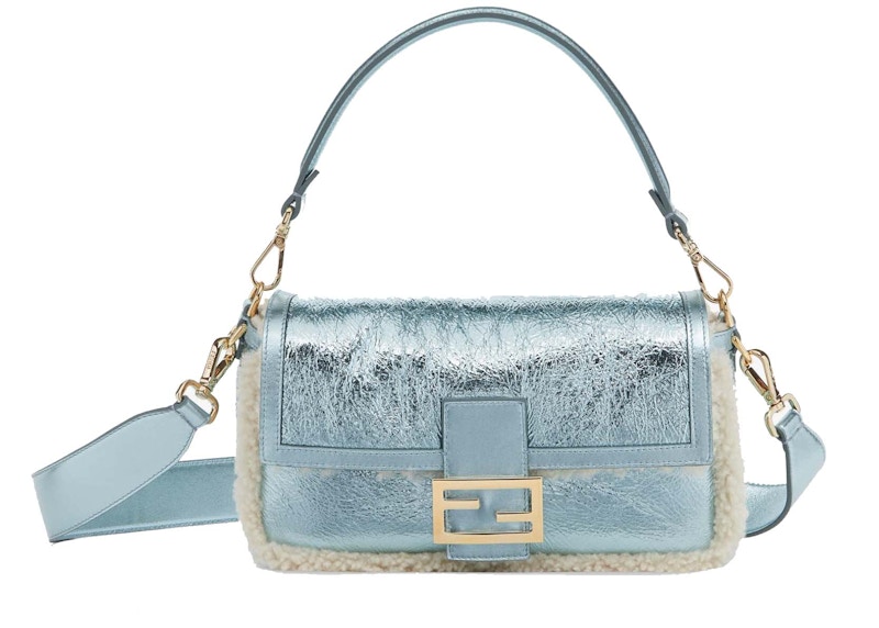 Fendi Baguette Re-Edition in Lame Sheepskin Light Blue