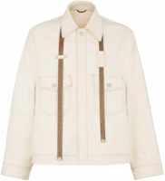 FENDI Beige Canvas Jacket with Leather Trim and Single-Breasted Design for Men. FW1291AR9MF1MTG FENDI Beige Canvas Jacket with Leather Trim and Single-Breasted Design for Men. FW1291AR9MF1MTG