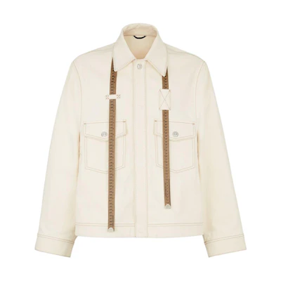 FENDI Beige Canvas Jacket with Leather Trim and Single-Breasted Design for Men. FW1291AR9MF1MTG