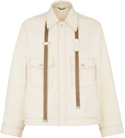 Order FENDI 男士米色帆布外套,皮革飾邊單排扣設計。 FW1291AR9MF1MTG