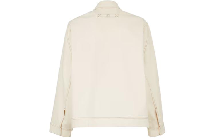 Lookbook FENDI 男士米色帆布夹克，皮革饰边，单排扣设计。 FW1291AR9MF1MTG