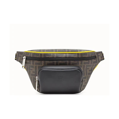Fendi Belt Bag FF Fabric Yellow Piping Brown/Black