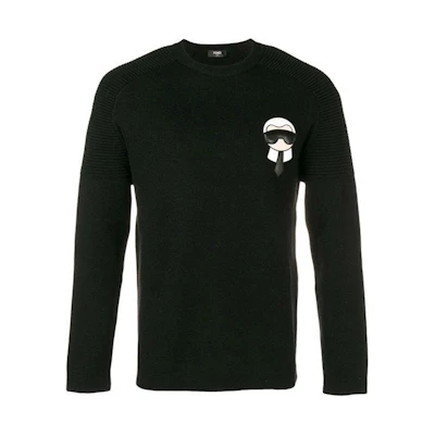 FENDI Black Crewneck Sweater with Character Appliqué Design. FAE525A52WF0RWK