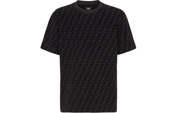 FENDI Black Brown Double F Logo Print Short Sleeve T-Shirt. FY0936A7D5F0ABB