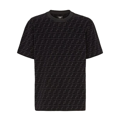 FENDI Black Brown Double F Logo Print Short Sleeve T-Shirt. FY0936A7D5F0ABB