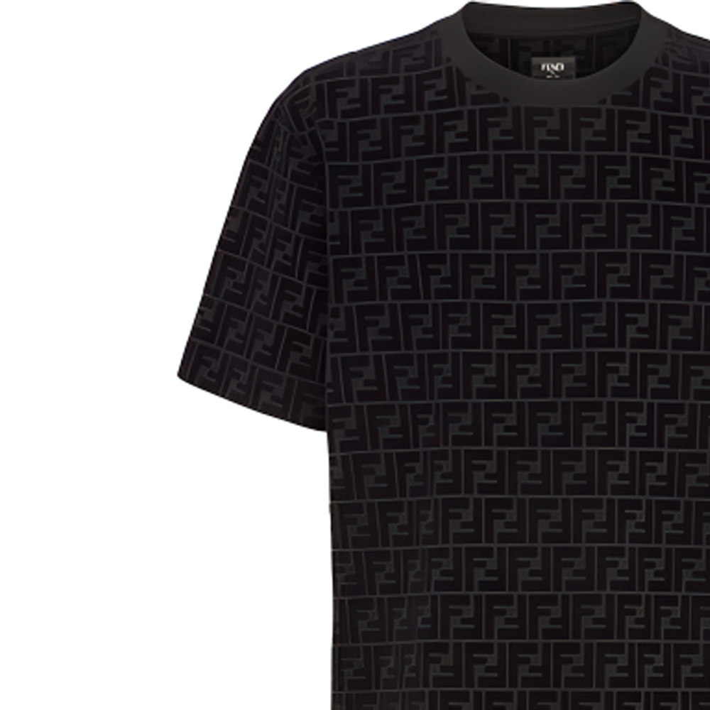 Sizing Camiseta FENDI Negra Marrón con Logo Doble F Estampado y Manga Corta. FY0936A7D5F0ABB