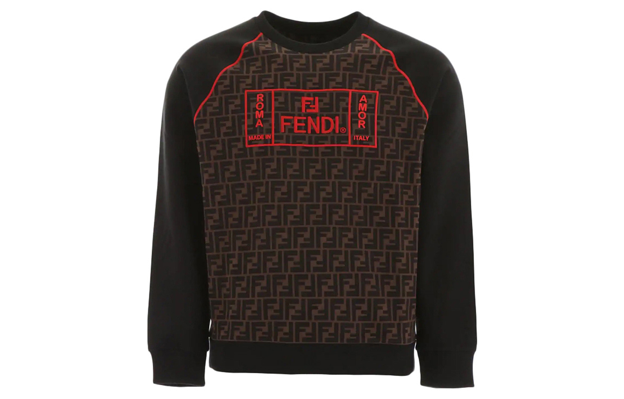 Fendi Black Crewneck Pullover Sweatshirt with Letter Logo FY0992A87EF0BVE