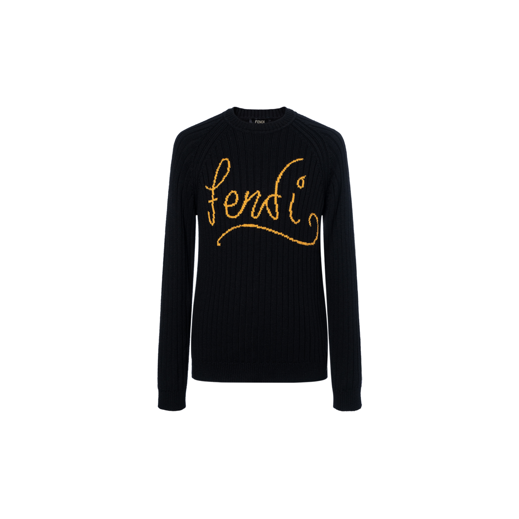 FENDI Black Crewneck Sweater with Embroidered Letter Design. FZY451AH33F13HJ