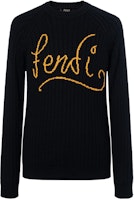 FENDI Black Crewneck Sweater with Embroidered Letter Design. FZY451AH33F13HJ FENDI Black Crewneck Sweater with Embroidered Letter Design. FZY451AH33F13HJ