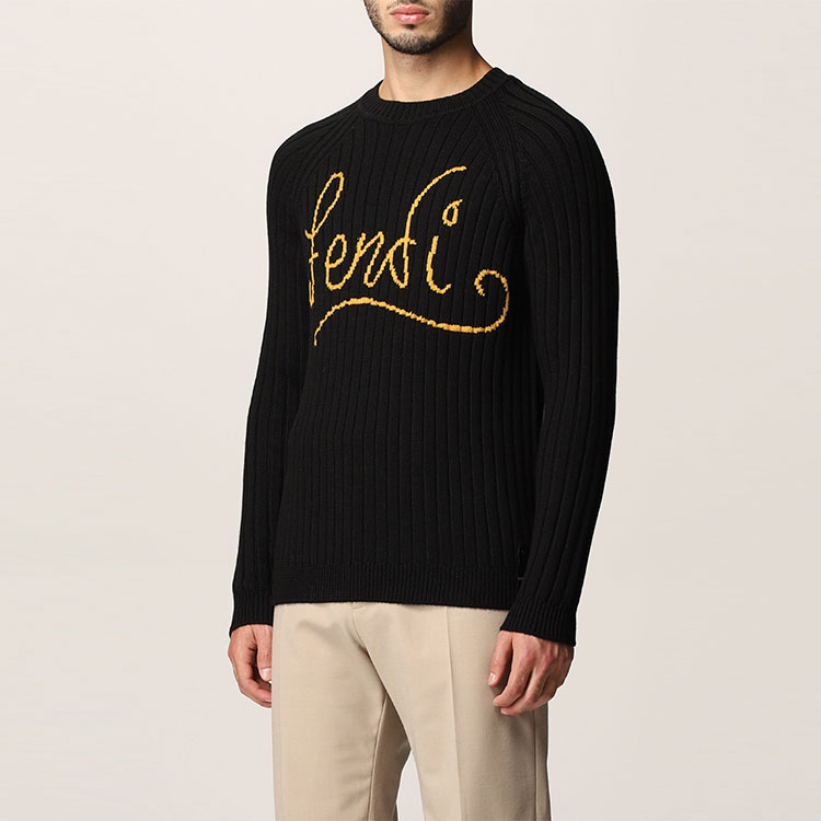 Sizing FENDI 黑色刺繡字母設計圓領毛衣. FZY451AH33F13HJ