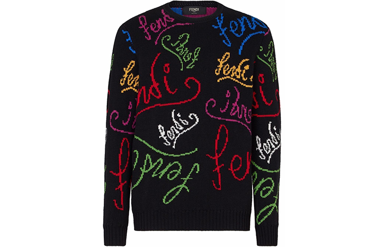 Order FENDI 黑色標誌嵌花設計圓領毛衣 FZY463AH3EF0QA1