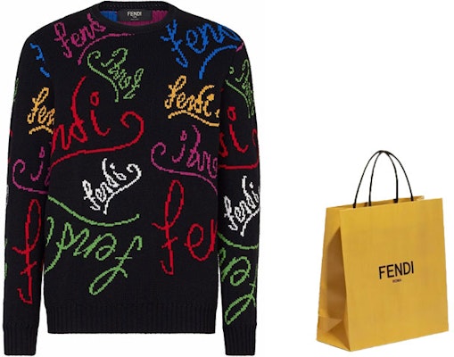 FENDI Black Crewneck Sweater with Logo Inlay Design FZY463AH3EF0QA1 Shop FENDI Black Crewneck Sweater with Logo Inlay Design FZY463AH3EF0QA1