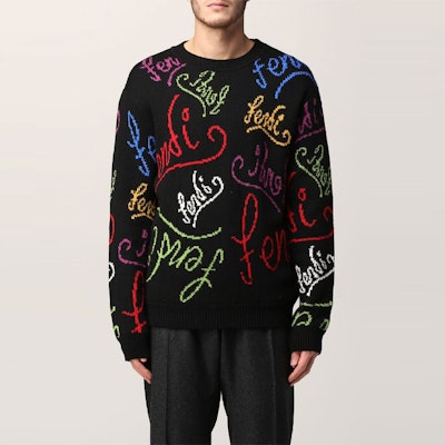 FENDI Black Crewneck Sweater with Logo Inlay Design FZY463AH3EF0QA1 Purchase FENDI Black Crewneck Sweater with Logo Inlay Design FZY463AH3EF0QA1