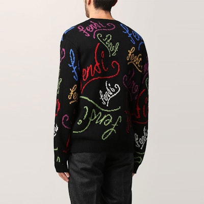 FENDI Black Crewneck Sweater with Logo Inlay Design FZY463AH3EF0QA1 Sizing FENDI Black Crewneck Sweater with Logo Inlay Design FZY463AH3EF0QA1