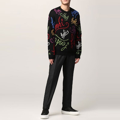 FENDI Black Crewneck Sweater with Logo Inlay Design FZY463AH3EF0QA1 Cheap FENDI Black Crewneck Sweater with Logo Inlay Design FZY463AH3EF0QA1