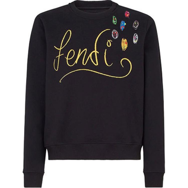 FENDI Black Crewneck Sweatshirt with Embroidered Lettering. FY1091AH12F0748