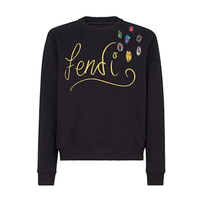 FENDI Black Crewneck Sweatshirt with Embroidered Lettering. FY1091AH12F0748