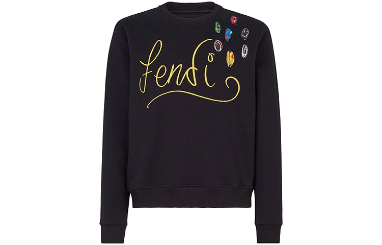 Order 芬迪黑色刺绣字母圆领卫衣 FY1091AH12F0748