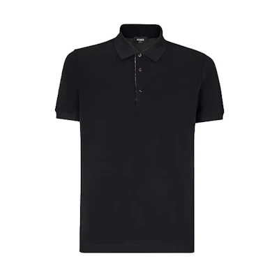 FENDI Black Embossed Solid Polo Shirt FY0985AAONF0QA1